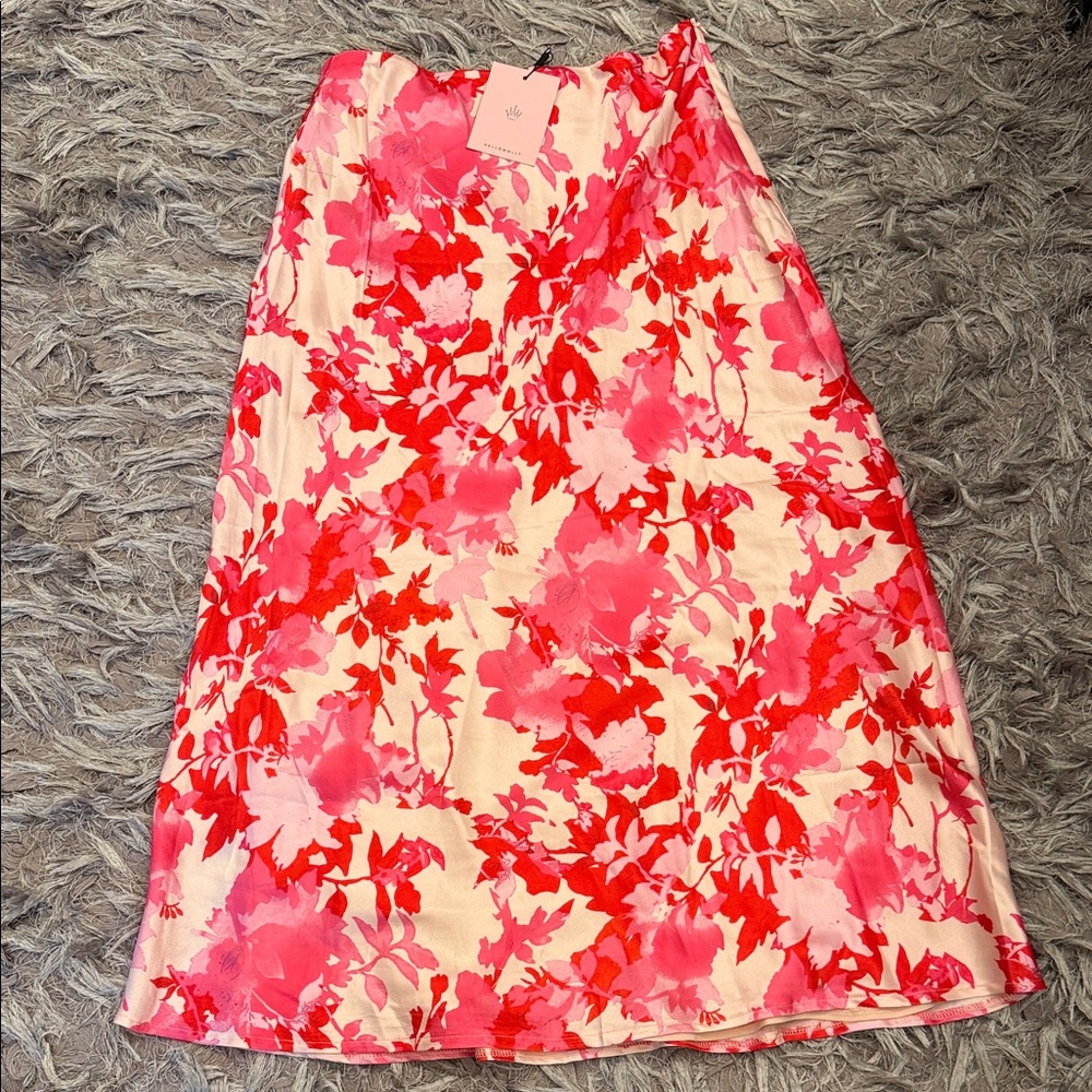 NWT Hello Molly Midi Skirt in Pink and Red Floral